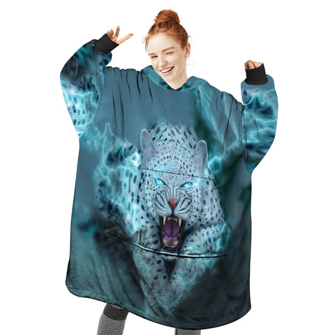 Image of Personalized Blanket Hoodies, Leopard Face White Safari Cheetah Oversized Blanket Hoodie