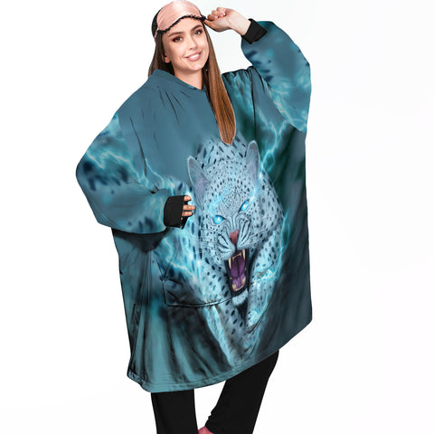 Image of Personalized Blanket Hoodies, Leopard Face White Safari Cheetah Oversized Blanket Hoodie