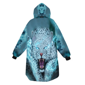 Personalized Blanket Hoodies, Leopard Face White Safari Cheetah Oversized Blanket Hoodie