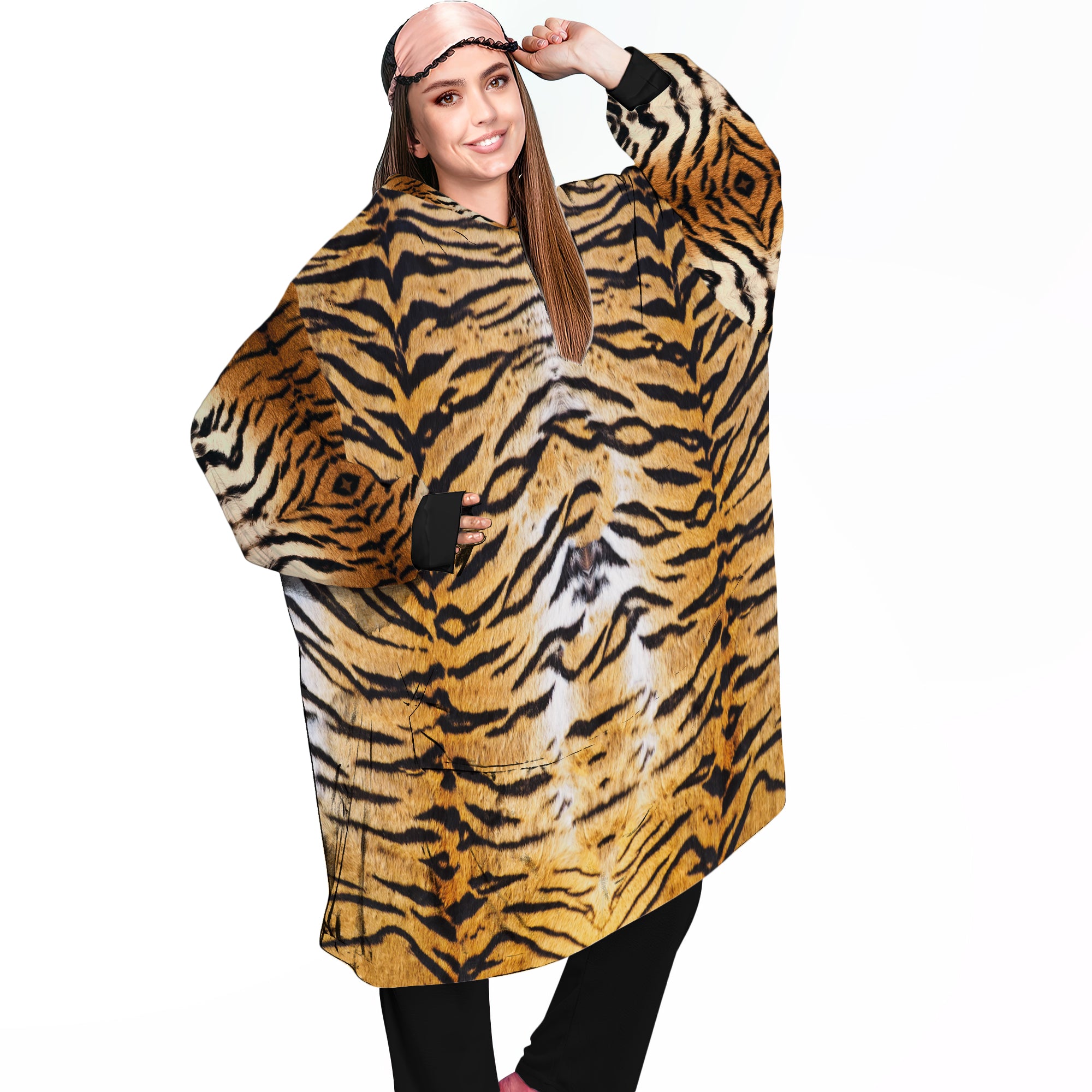 Personalized Blanket Hoodies, Tiger Face Animal Oversized Blanket Hoodie