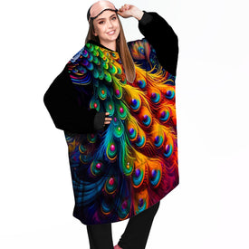 Personalized Blanket Hoodies, Colorful Peacock Diamond Painting Oversized Blanket Hoodie