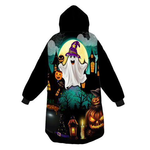 Image of Personalized Blanket Hoodies, Happy Halloween Ghost Oversized Blanket Hoodie