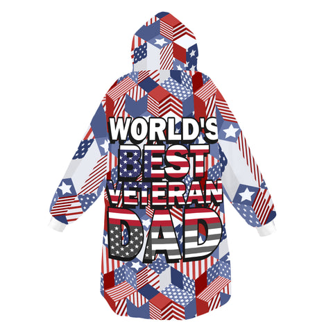 Image of Personalized Blanket Hoodies, World's Best Veteran Dad Oversized Blanket Hoodie