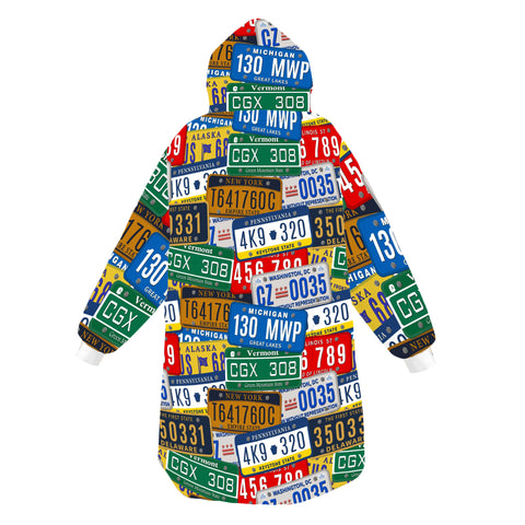 Image of Personalized Blanket Hoodies, Retro License Plate USA Map Oversized Blanket Hoodie