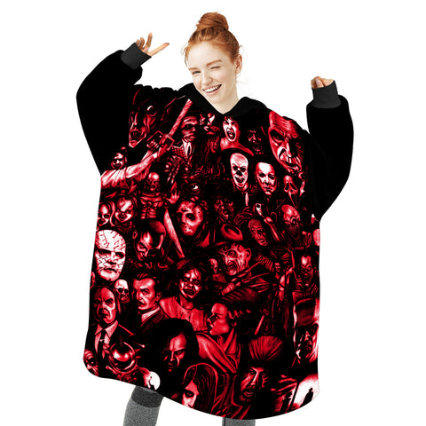 Image of Personalized Blanket Hoodies, Retro Zombie Halloween Horror Movies Oversized Blanket Hoodie