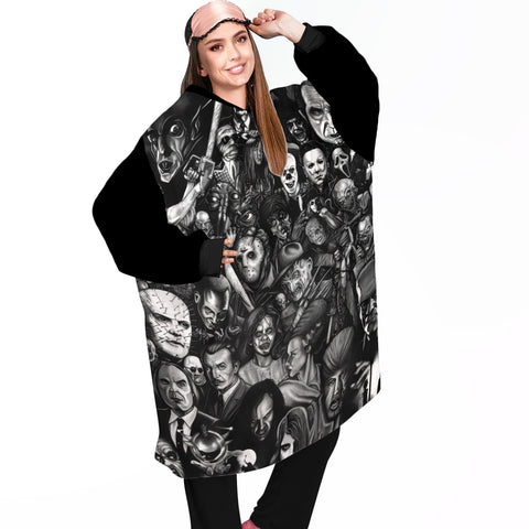 Image of Personalized Blanket Hoodies, Retro Zombie Halloween Horror Movies Oversized Blanket Hoodie