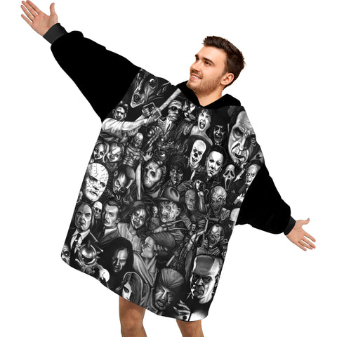 Image of Personalized Blanket Hoodies, Retro Zombie Halloween Horror Movies Oversized Blanket Hoodie