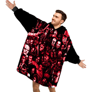 Personalized Blanket Hoodies, Retro Zombie Halloween Horror Movies Oversized Blanket Hoodie