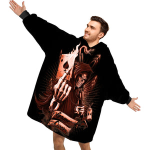 Personalized Blanket Hoodies, Skull Grim Reaper Game Over Oversized Blanket Hoodie