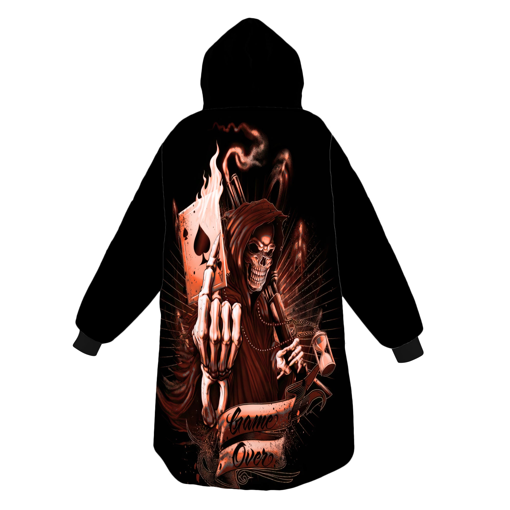 Personalized Blanket Hoodies, Skull Grim Reaper Game Over Oversized Blanket Hoodie