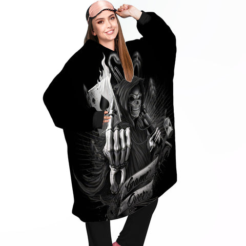 Image of Personalized Blanket Hoodies, Skull Grim Reaper Game Over Oversized Blanket Hoodie