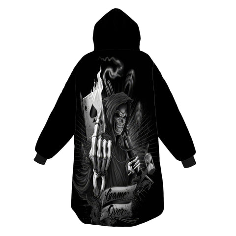 Image of Personalized Blanket Hoodies, Skull Grim Reaper Game Over Oversized Blanket Hoodie