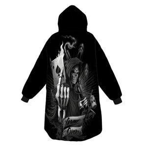 Personalized Blanket Hoodies, Skull Grim Reaper Game Over Oversized Blanket Hoodie