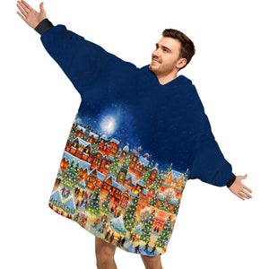 Personalized Blanket Hoodies, Christmas Lights Town Scene Oversized Blanket Hoodie