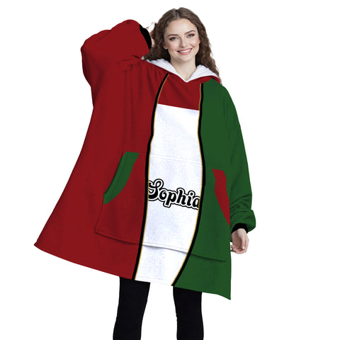 Image of Personalized Blanket Hoodies, Red Green White Christmas Color Block Oversized Blanket Hoodie