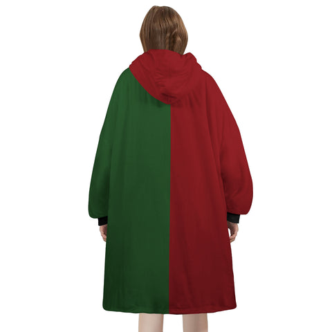 Image of Personalized Blanket Hoodies, Red Green White Christmas Color Block Oversized Blanket Hoodie