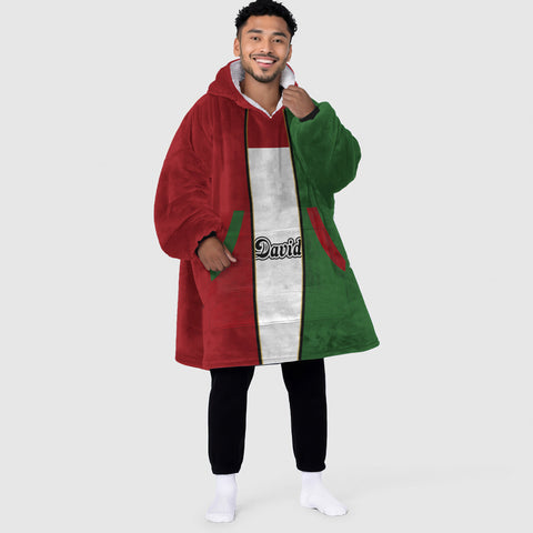 Image of Personalized Blanket Hoodies, Red Green White Christmas Color Block Oversized Blanket Hoodie