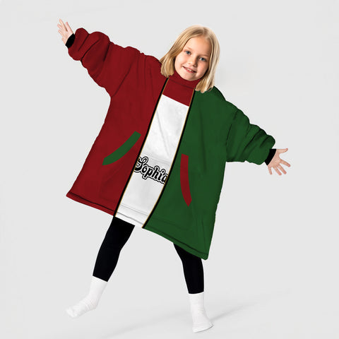 Image of Personalized Blanket Hoodies, Red Green White Christmas Color Block Oversized Blanket Hoodie