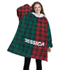 Personalized Blanket Hoodies, Red Green Buffalo Plaid Christmas Color Block Oversized Blanket Hoodie