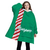 Personalized Blanket Hoodies, Green Christmas Red and White Striped Color Block Oversized Blanket Hoodie