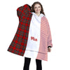 Personalized Blanket Hoodies, Christmas Red Striped Plaid Color Block Oversized Blanket Hoodie