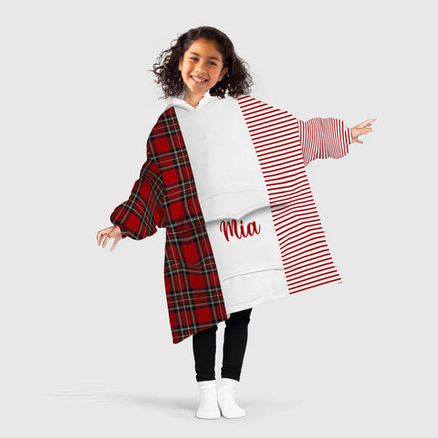 Image of Personalized Blanket Hoodies, Red Striped Plaid Christmas Color Block Oversized Blanket Hoodie