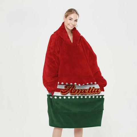 Image of Personalized Blanket Hoodies, Christmas Red Green Color Block Oversized Blanket Hoodie