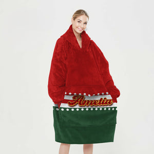 Personalized Blanket Hoodies, Christmas Red Green Color Block Oversized Blanket Hoodie