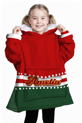 Image of Personalized Blanket Hoodies, Christmas Red Green Color Block Oversized Blanket Hoodie