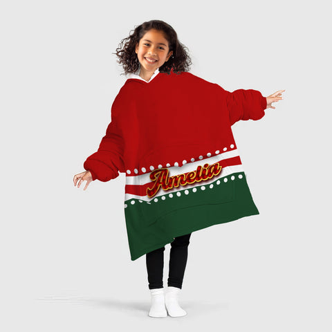 Image of Personalized Blanket Hoodies, Christmas Red Green Color Block Oversized Blanket Hoodie