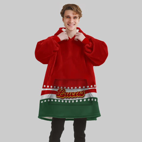 Image of Personalized Blanket Hoodies, Christmas Red Green Color Block Oversized Blanket Hoodie