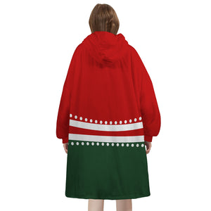 Personalized Blanket Hoodies, Christmas Red Green Color Block Oversized Blanket Hoodie