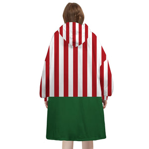 Personalized Blanket Hoodies, Christmas Green Red And White Stripes Oversized Blanket Hoodie