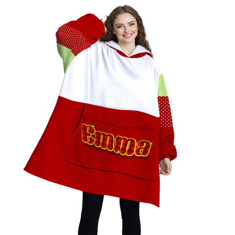 Image of Personalized Blanket Hoodies, Snowman Christmas Red White Color Block Oversized Blanket Hoodie