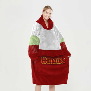 Personalized Blanket Hoodies, Snowman Christmas Red White Color Block Oversized Blanket Hoodie