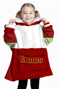 Personalized Blanket Hoodies, Snowman Christmas Red White Color Block Oversized Blanket Hoodie