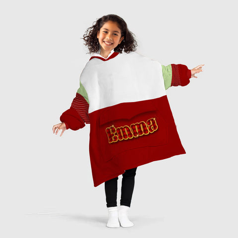 Image of Personalized Blanket Hoodies, Snowman Christmas Red White Color Block Oversized Blanket Hoodie