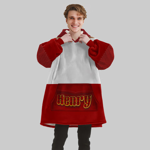 Image of Personalized Blanket Hoodies, Snowman Christmas Red White Color Block Oversized Blanket Hoodie