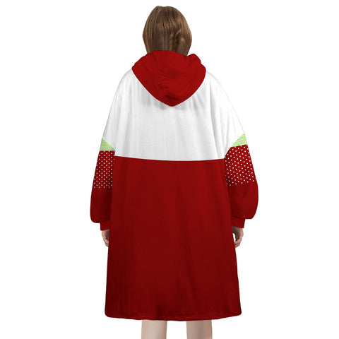 Image of Personalized Blanket Hoodies, Snowman Christmas Red White Color Block Oversized Blanket Hoodie