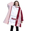 Personalized Blanket Hoodies, Red White Stripe Christmas Color Block Oversized Blanket Hoodie