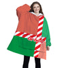 Personalized Blanket Hoodies, Christmas Red and Green Candy Cane Color Block Oversized Blanket Hoodie