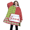 Personalized Blanket Hoodies, Red Green Christmas Pattern Color Block Oversized Blanket Hoodie