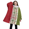 Personalized Blanket Hoodies, Christmas Buffalo Plaid Color Block Oversized Blanket Hoodie