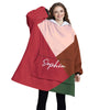 Personalized Blanket Hoodies, Red Pink Green Christmas Geometric Color Block Oversized Blanket Hoodie