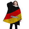 Personalized Blanket Hoodies, Black Red Yellow Germany Flag Color Block Oversized Blanket Hoodie