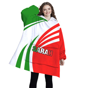 Personalized Blanket Hoodies, Green White Red Italian Flag Color Block Oversized Blanket Hoodie