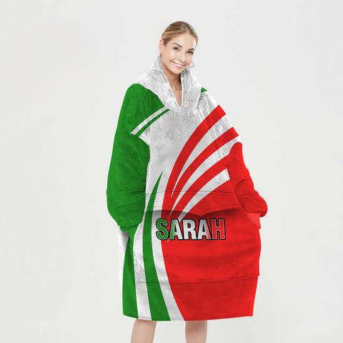 Image of Personalized Blanket Hoodies, Green White Red Italian Flag Color Block Oversized Blanket Hoodie