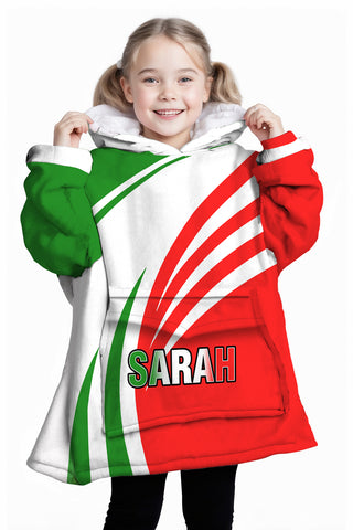 Image of Personalized Blanket Hoodies, Green White Red Italian Flag Color Block Oversized Blanket Hoodie