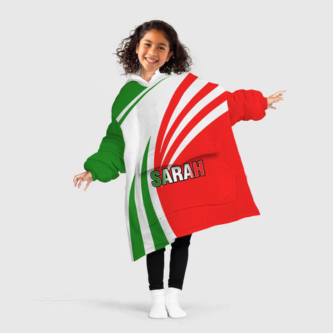 Image of Personalized Blanket Hoodies, Green White Red Italian Flag Color Block Oversized Blanket Hoodie