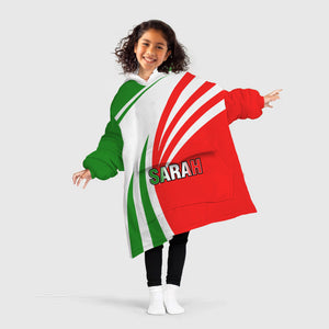 Personalized Blanket Hoodies, Green White Red Italian Flag Color Block Oversized Blanket Hoodie